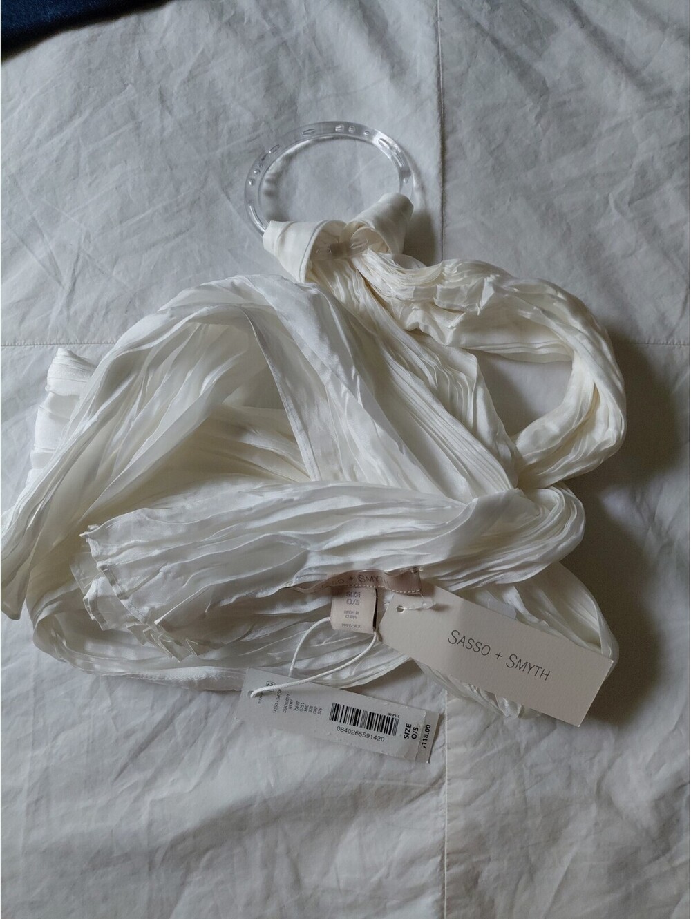 NWT Sasso + Smyth Scarf Ivory 100% Silk Scrunch #758 $118
